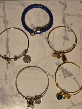 Alex and Ani Leather Charm Bracelet with Mixed Metal Bangles